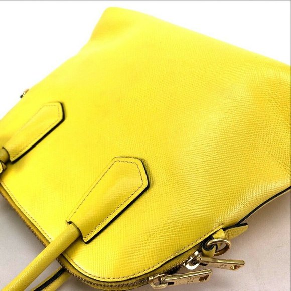 PRADA 2 WAY Hand Bag 2way bag yellow Leather BL090 - Picture 5 of 9
